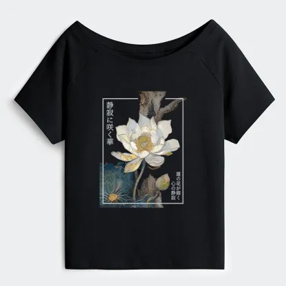 Tokyo-Tiger Blooming Lotus Japan Off Shoulder T-Shirt