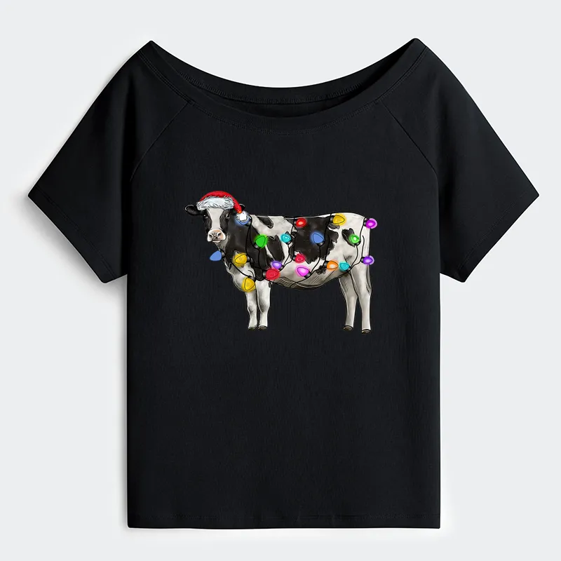 Tokyo-Tiger Christmas Cow Off Shoulder T-Shirt