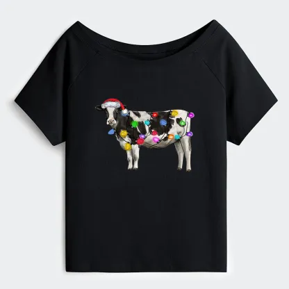 Tokyo-Tiger Christmas Cow Off Shoulder T-Shirt