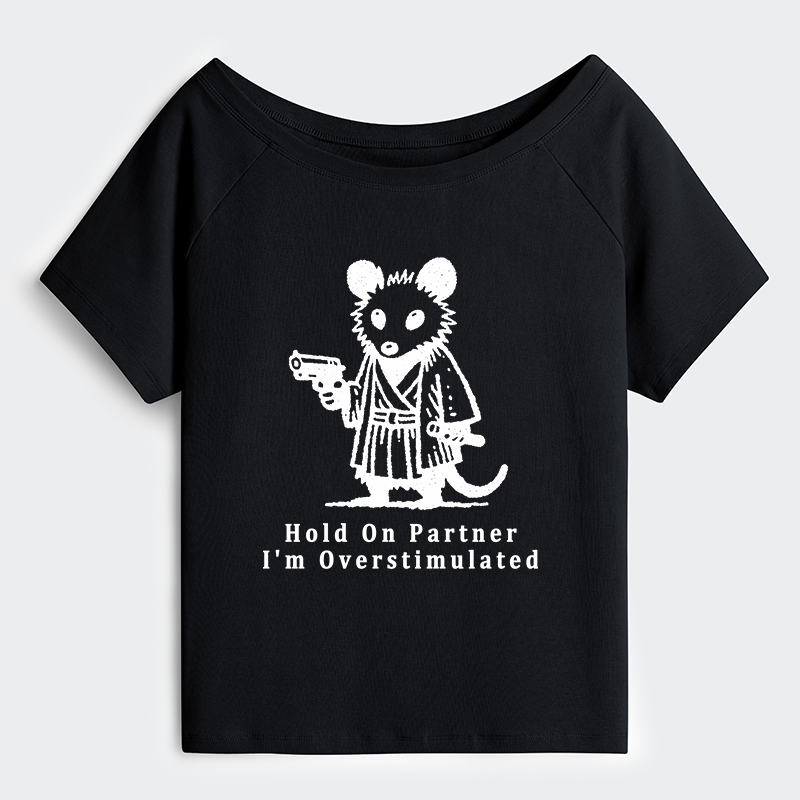 Tokyo-Tiger Funny Possum Samurai Off Shoulder T-Shirt