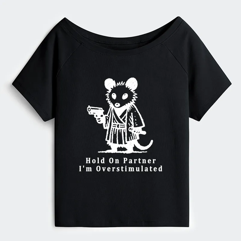 Tokyo-Tiger Funny Possum Samurai Off Shoulder T-Shirt