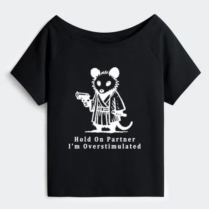 Tokyo-Tiger Funny Possum Samurai Off Shoulder T-Shirt