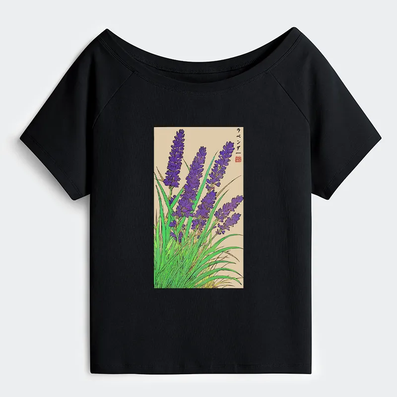Tokyo-Tiger Japanese Lavender Off Shoulder T-Shirt