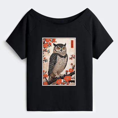 Tokyo-Tiger Vintage Japanese Owl Off Shoulder T-Shirt