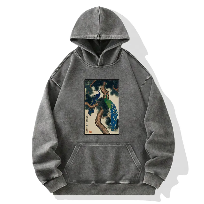 Tokyo-Tiger Peacocks in Snowy Pines Washed Hoodie