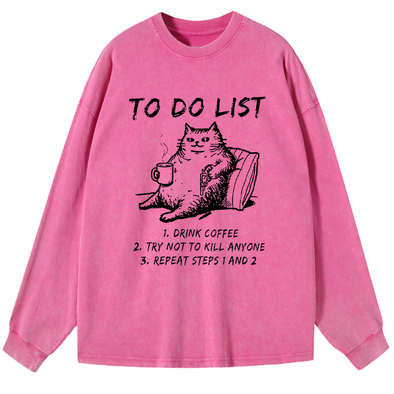 Tokyo-Tiger Cat's To-Do List Washed Long Sleeve T-Shirt