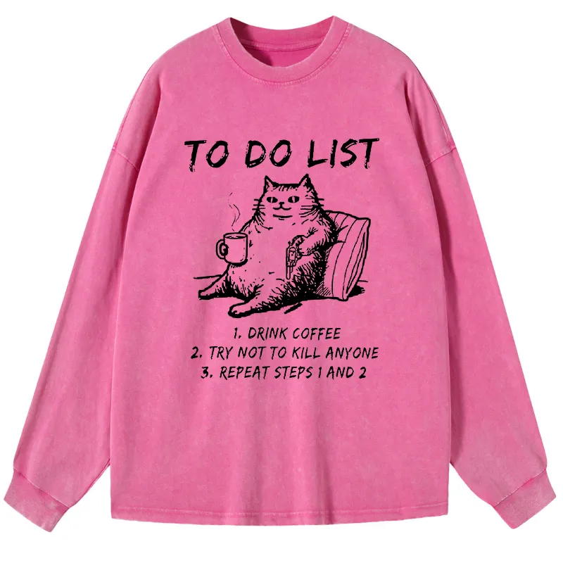 Tokyo-Tiger Cat's To-Do List Washed Long Sleeve T-Shirt