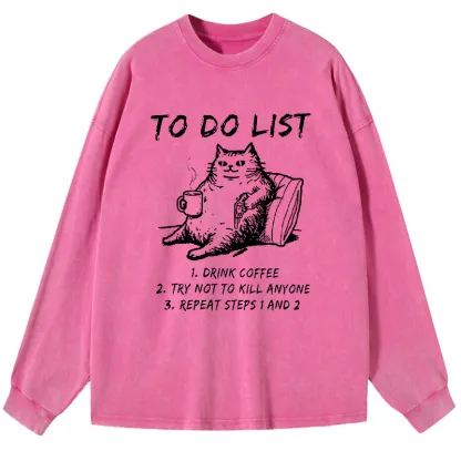 Tokyo-Tiger Cat's To-Do List Washed Long Sleeve T-Shirt