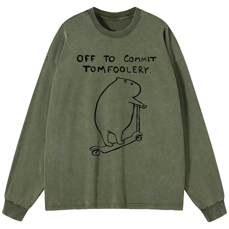 Tokyo-Tiger Capybara Is Ready To Do Something Bad Washed Long Sleeve T-Shirt