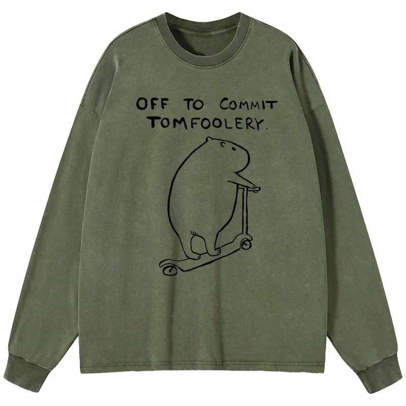 Tokyo-Tiger Capybara Is Ready To Do Something Bad Washed Long Sleeve T-Shirt