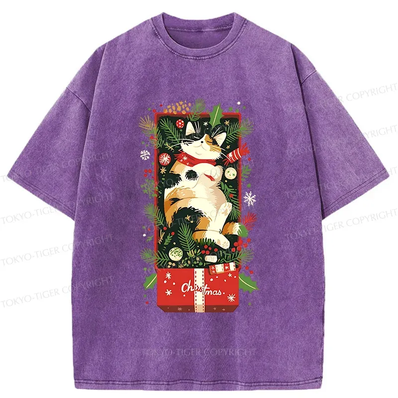 Tokyo-Tiger Christmas Gift Cat Washed T-Shirt