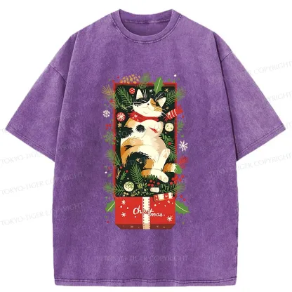 Tokyo-Tiger Christmas Gift Cat Washed T-Shirt