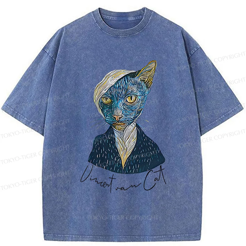 Tokyo-Tiger Van Gogh's Self-portrait Cat Washed T-Shirt
