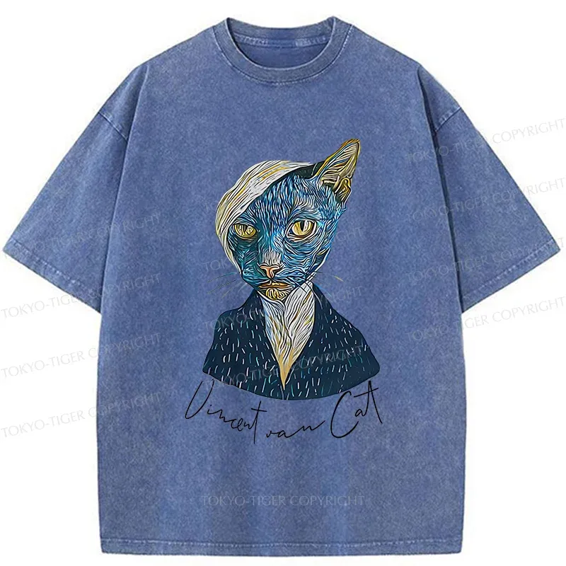 Tokyo-Tiger Van Gogh's Self-portrait Cat Washed T-Shirt