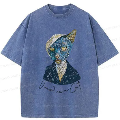 Tokyo-Tiger Van Gogh's Self-portrait Cat Washed T-Shirt