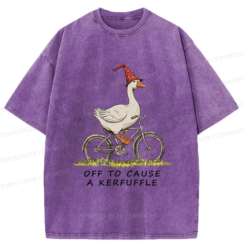 Tokyo-Tiger Stupid Goose Riding A Bicycle Washed T-Shirt