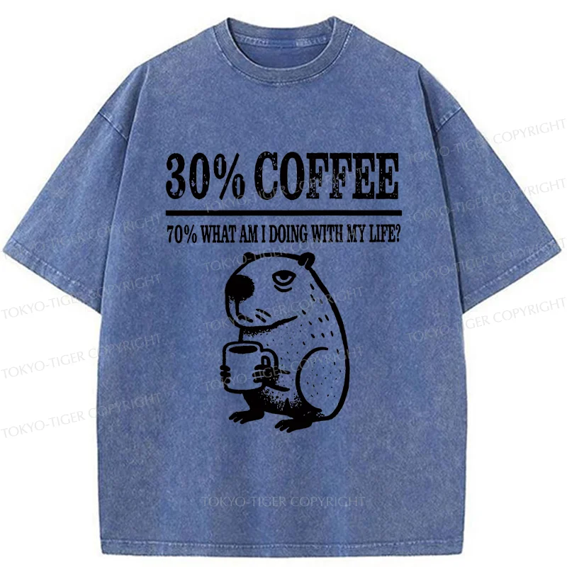 Tokyo-Tiger Capybara Drinking Coffee Washed T-Shirt