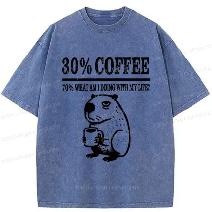 Tokyo-Tiger Capybara Drinking Coffee Washed T-Shirt