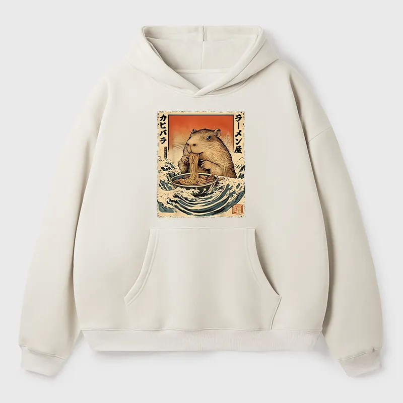 Tokyo-Tiger Hamster Eating Ramen Fleece Hoodie
