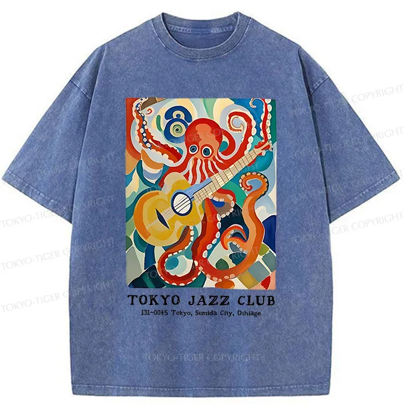 Tokyo-Tiger Japanese Octopus Playing Guitar Washed T-Shirt