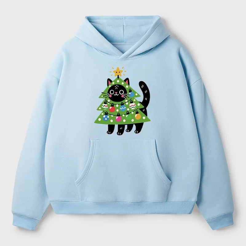 Tokyo-Tiger Christmas Tree Cat Aldult Fleece Hoodie