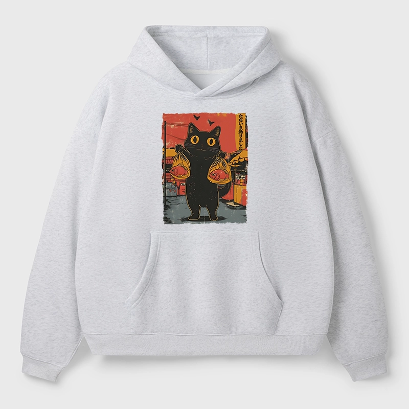 Tokyo-Tiger Cat Fishing Japanese Aldult Fleece Hoodie