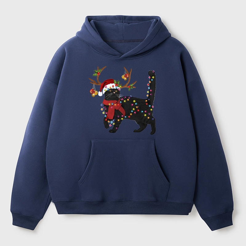 Tokyo-Tiger Christmas Black Cat Aldult Fleece Hoodie