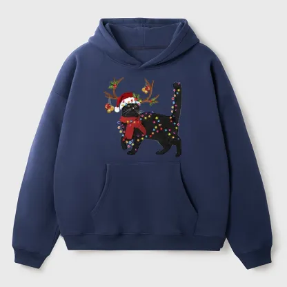 Tokyo-Tiger Christmas Black Cat Aldult Fleece Hoodie