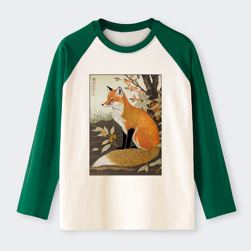Tokyo-Tiger Ukiyo-e Fox Raglan Long Sleeve T-shirt