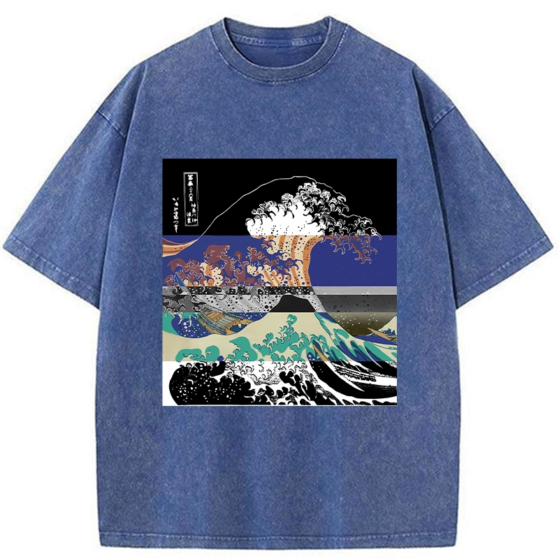 Tokyo-Tiger Ukiyo-e Style Waves Washed T-Shirt