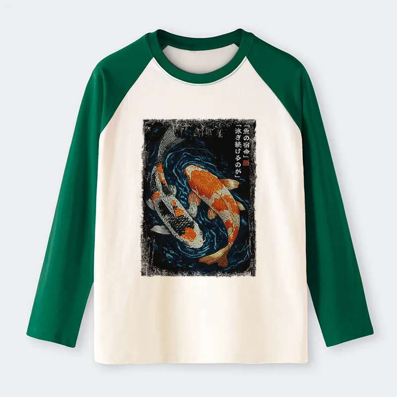 Tokyo-Tiger Eternal Currents: The Life Of A Fish Raglan Long Sleeve T-shirt