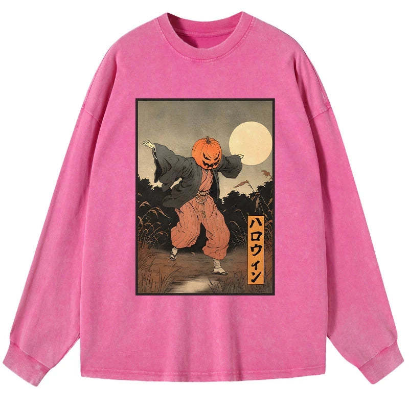 Tokyo-Tiger Japanese Pumpkin Monster Washed Long Sleeve T-Shirt