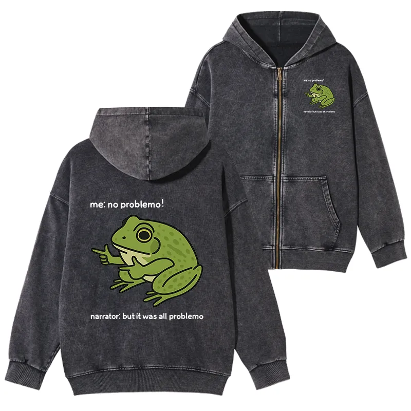 Tokyo-Tiger Stupid Frog Meme Washed Zip Hoodie
