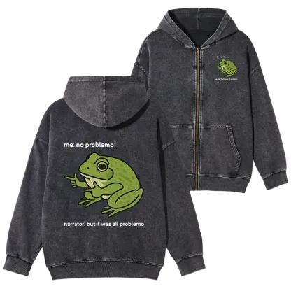 Tokyo-Tiger Stupid Frog Meme Washed Zip Hoodie