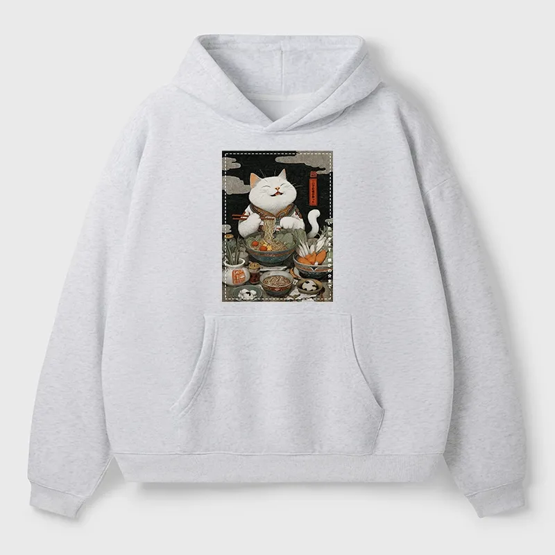Tokyo-Tiger The Ramen-Loving Cat Aldult Fleece Hoodie