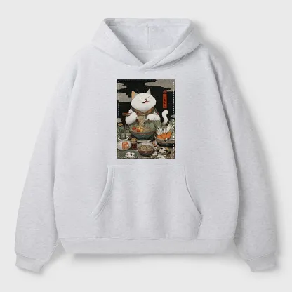 Tokyo-Tiger The Ramen-Loving Cat Aldult Fleece Hoodie