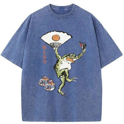 Tokyo-Tiger Dancing Frog Japanese Washed T-Shirt