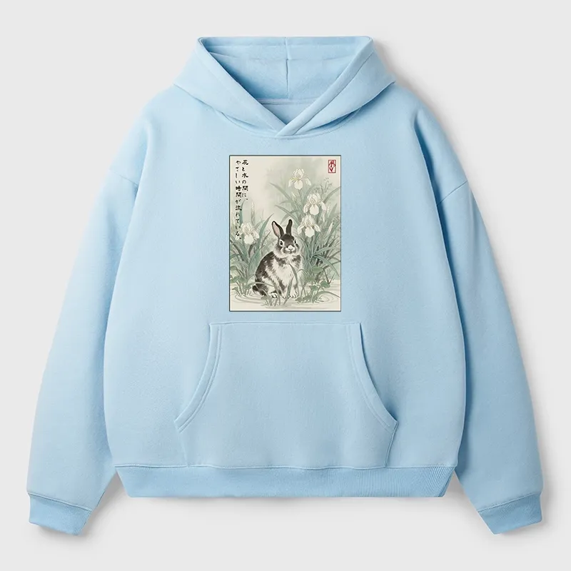 Tokyo-Tiger Little Rabbit Beneath the Blooming Irises Aldult Fleece Hoodie