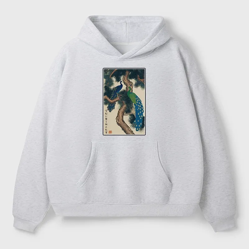 Tokyo-Tiger Peacocks in Snowy Pines Aldult Fleece Hoodie