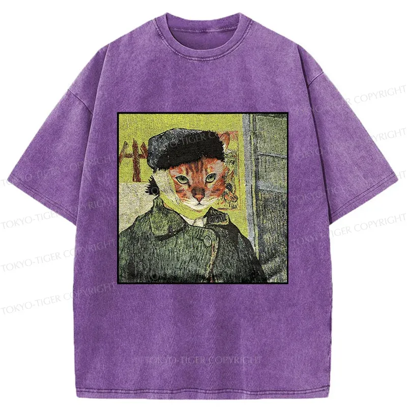 Tokyo-Tiger Van Gogh's Self-portrait Cat Washed T-Shirt