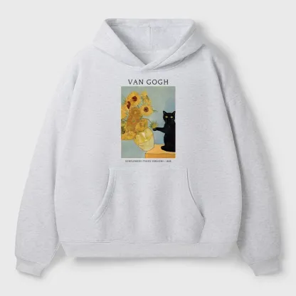 Tokyo-Tiger Black Cat With Sunflowers Aldult Fleece Hoodie