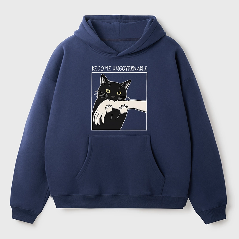 Tokyo-Tiger Black Cat Biting Aldult Fleece Hoodie