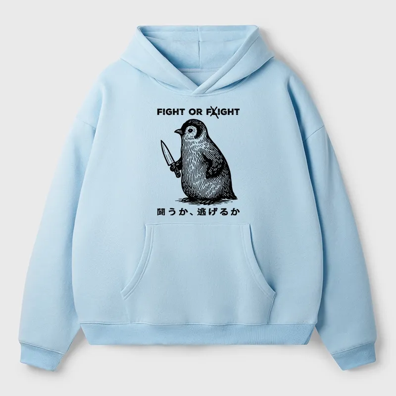 Tokyo-Tiger Funny Fight Or Flight Aldult Fleece Hoodie