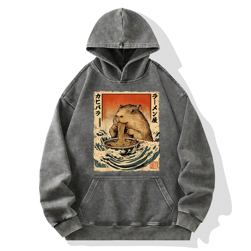 Tokyo-Tiger Hamster Eating Ramen Washed Hoodie