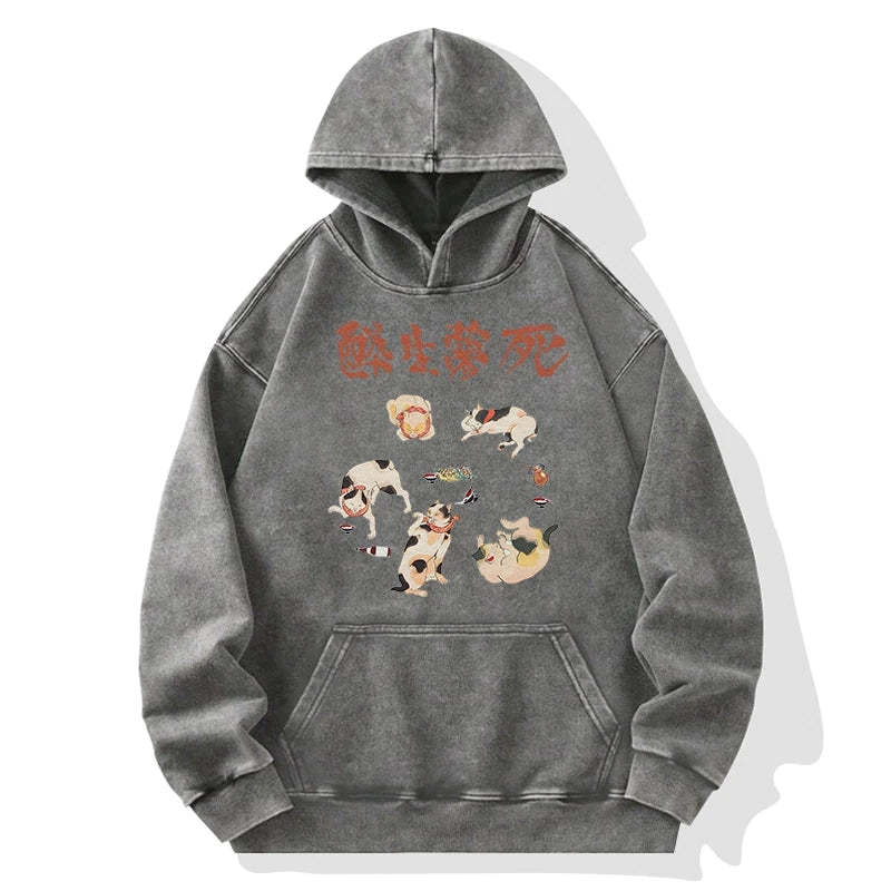 Tokyo-Tiger Drunken Cats Washed Hoodie Sale