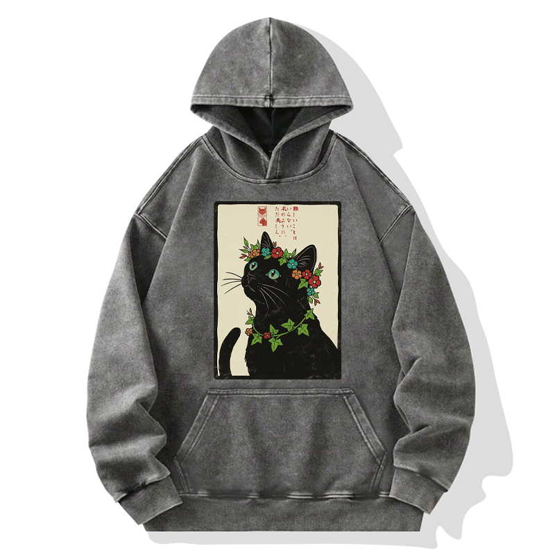 Tokyo-Tiger The Flower-Crowned Cat Washed Hoodie