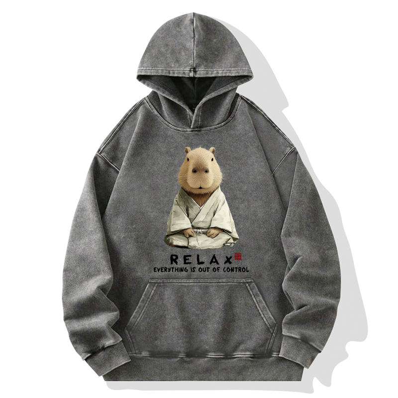 Tokyo-Tiger Zen Capybara：Relax, it's all chaos Washed Hoodie