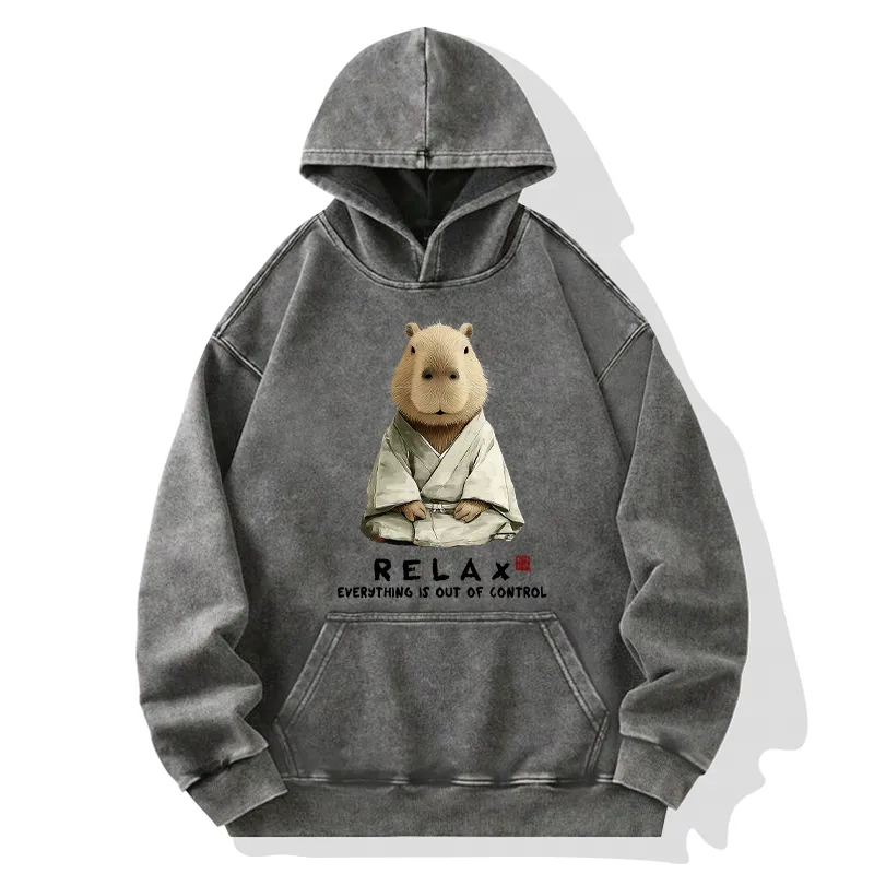 Tokyo-Tiger Zen Capybara：Relax, it's all chaos Washed Hoodie