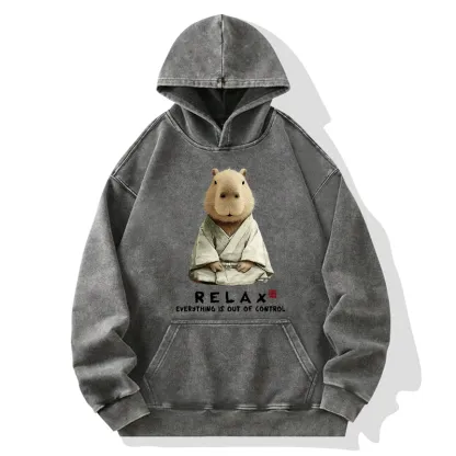 Tokyo-Tiger Zen Capybara：Relax, it's all chaos Washed Hoodie