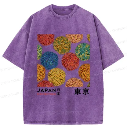 Tokyo-Tiger Japanese Flower Art Washed T-Shirt